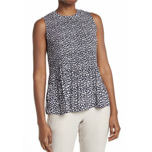 Adrianna Papell Woven Pleat Sleeveless Blouse Blue & White Size XL